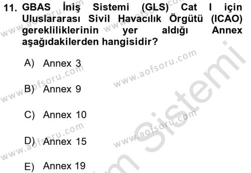 Haberleşme ve Seyrüsefer Sistemleri Dersi 2022 - 2023 Yılı (Final) Dönem Sonu Sınavı 11. Soru