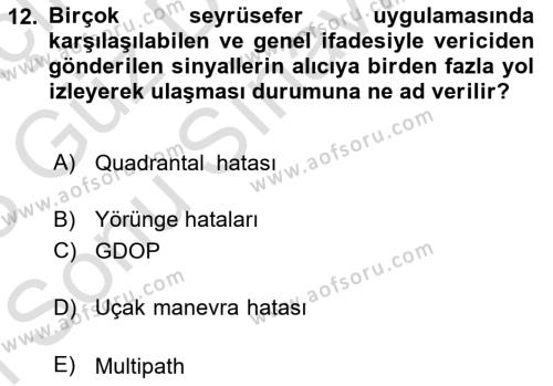 Haberleşme ve Seyrüsefer Sistemleri Dersi 2022 - 2023 Yılı (Final) Dönem Sonu Sınavı 12. Soru