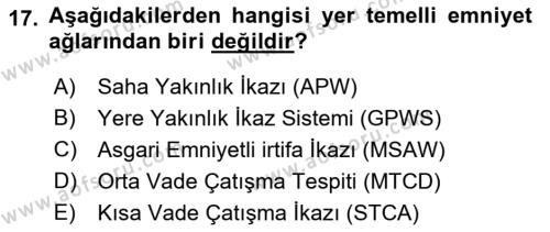 Haberleşme ve Seyrüsefer Sistemleri Dersi 2022 - 2023 Yılı (Final) Dönem Sonu Sınavı 17. Soru