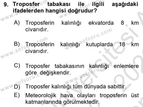 Haberleşme ve Seyrüsefer Sistemleri Dersi 2022 - 2023 Yılı (Final) Dönem Sonu Sınavı 9. Soru