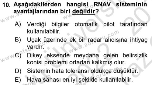 Haberleşme ve Seyrüsefer Sistemleri Dersi 2022 - 2023 Yılı Yaz Okulu Sınavı 10. Soru