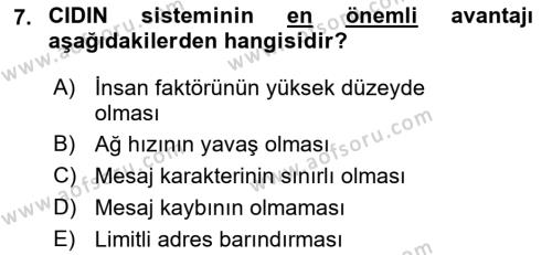 Haberleşme ve Seyrüsefer Sistemleri Dersi 2022 - 2023 Yılı Yaz Okulu Sınavı 7. Soru