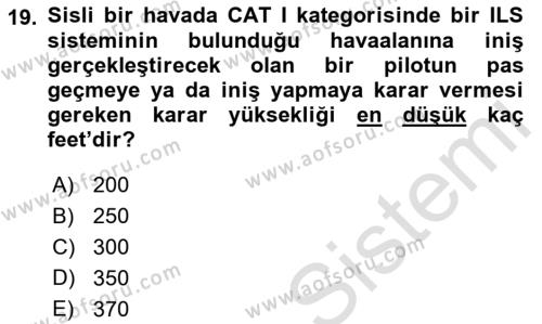 Haberleşme ve Seyrüsefer Sistemleri Dersi 2023 - 2024 Yılı (Vize) Ara Sınavı 19. Soru