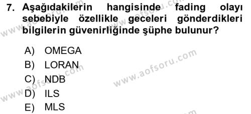 Haberleşme ve Seyrüsefer Sistemleri Dersi 2023 - 2024 Yılı (Vize) Ara Sınavı 7. Soru