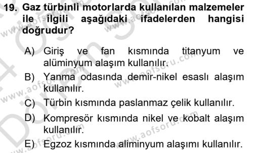 Havacılık Bakım Yönetimi Dersi 2023 - 2024 Yılı (Final) Dönem Sonu Sınavı 19. Soru