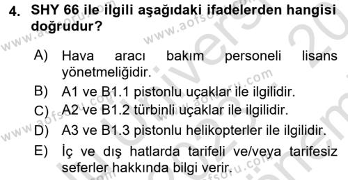 Havacılık Bakım Yönetimi Dersi 2023 - 2024 Yılı (Final) Dönem Sonu Sınavı 4. Soru