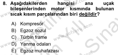 Havacılık Bakım Yönetimi Dersi 2023 - 2024 Yılı (Final) Dönem Sonu Sınavı 8. Soru