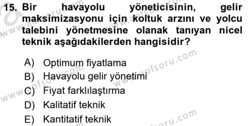 Havayolu İşletmelerinde Finansal Yönetim Dersi 2022 - 2023 Yılı (Vize) Ara Sınavı 15. Soru