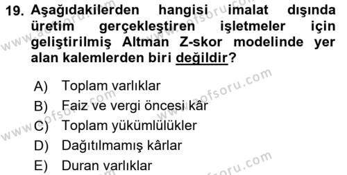 Havayolu İşletmelerinde Finansal Yönetim Dersi 2022 - 2023 Yılı (Vize) Ara Sınavı 19. Soru