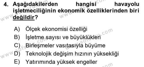 Havayolu İşletmelerinde Finansal Yönetim Dersi 2022 - 2023 Yılı (Vize) Ara Sınavı 4. Soru