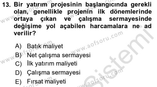 Havayolu İşletmelerinde Finansal Yönetim Dersi 2022 - 2023 Yılı (Final) Dönem Sonu Sınavı 13. Soru