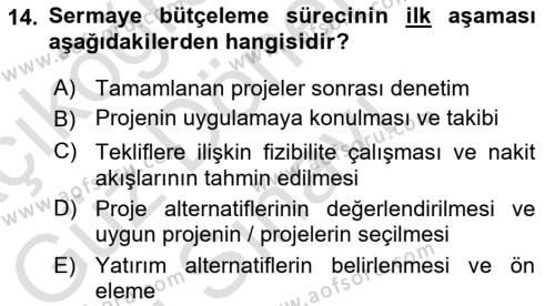 Havayolu İşletmelerinde Finansal Yönetim Dersi 2022 - 2023 Yılı (Final) Dönem Sonu Sınavı 14. Soru