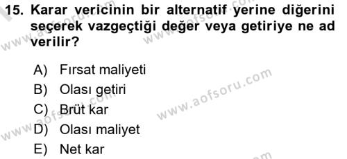 Havayolu İşletmelerinde Finansal Yönetim Dersi 2022 - 2023 Yılı (Final) Dönem Sonu Sınavı 15. Soru