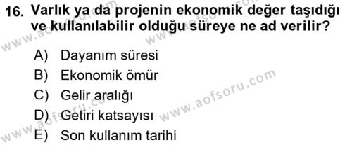 Havayolu İşletmelerinde Finansal Yönetim Dersi 2022 - 2023 Yılı (Final) Dönem Sonu Sınavı 16. Soru