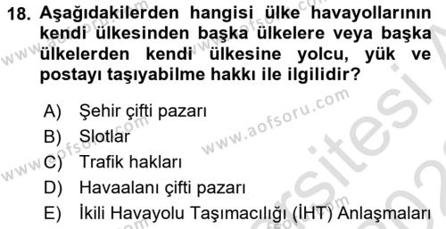 Havayolu İşletmelerinde Finansal Yönetim Dersi 2022 - 2023 Yılı (Final) Dönem Sonu Sınavı 18. Soru