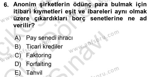 Havayolu İşletmelerinde Finansal Yönetim Dersi 2022 - 2023 Yılı (Final) Dönem Sonu Sınavı 6. Soru