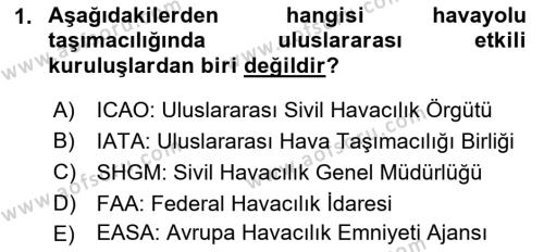 Havayolu İşletmelerinde Finansal Yönetim Dersi 2022 - 2023 Yılı Yaz Okulu Sınavı 1. Soru