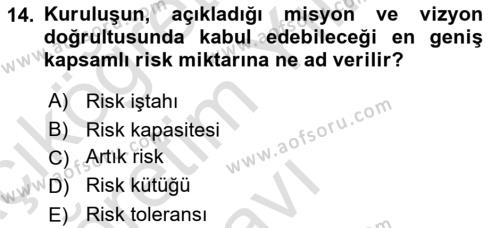 Havayolu İşletmelerinde Finansal Yönetim Dersi 2022 - 2023 Yılı Yaz Okulu Sınavı 14. Soru