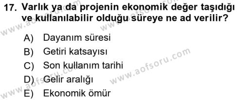 Havayolu İşletmelerinde Finansal Yönetim Dersi 2022 - 2023 Yılı Yaz Okulu Sınavı 17. Soru