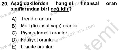 Havayolu İşletmelerinde Finansal Yönetim Dersi 2023 - 2024 Yılı (Vize) Ara Sınavı 20. Soru