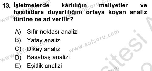 Havayolu İşletmelerinde Finansal Yönetim Dersi 2023 - 2024 Yılı (Final) Dönem Sonu Sınavı 13. Soru