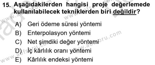 Havayolu İşletmelerinde Finansal Yönetim Dersi 2023 - 2024 Yılı (Final) Dönem Sonu Sınavı 15. Soru