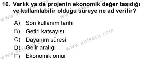 Havayolu İşletmelerinde Finansal Yönetim Dersi 2023 - 2024 Yılı (Final) Dönem Sonu Sınavı 16. Soru