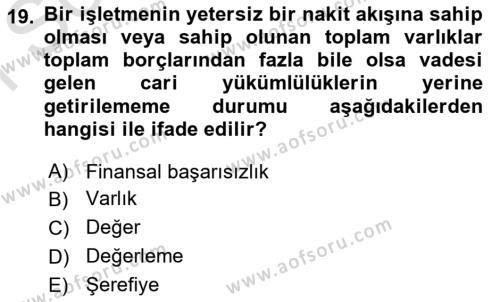 Havayolu İşletmelerinde Finansal Yönetim Dersi 2023 - 2024 Yılı (Final) Dönem Sonu Sınavı 19. Soru