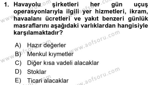 Havayolu İşletmelerinde Finansal Yönetim Dersi 2023 - 2024 Yılı Yaz Okulu Sınavı 1. Soru