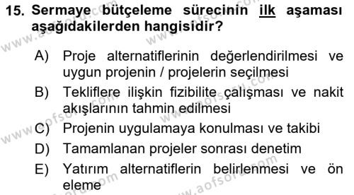 Havayolu İşletmelerinde Finansal Yönetim Dersi 2023 - 2024 Yılı Yaz Okulu Sınavı 15. Soru