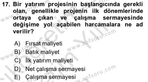 Havayolu İşletmelerinde Finansal Yönetim Dersi 2023 - 2024 Yılı Yaz Okulu Sınavı 17. Soru