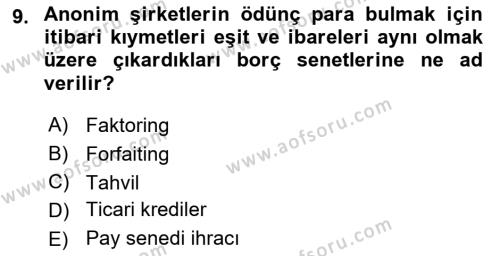 Havayolu İşletmelerinde Finansal Yönetim Dersi 2023 - 2024 Yılı Yaz Okulu Sınavı 9. Soru