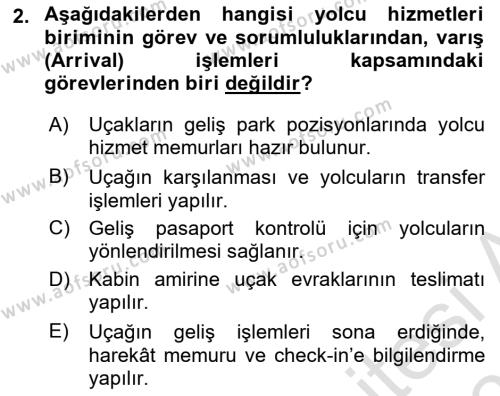 Temel Harekat Hizmetleri ve Ramp Dersi 2023 - 2024 Yılı (Vize) Ara Sınavı 2. Soru