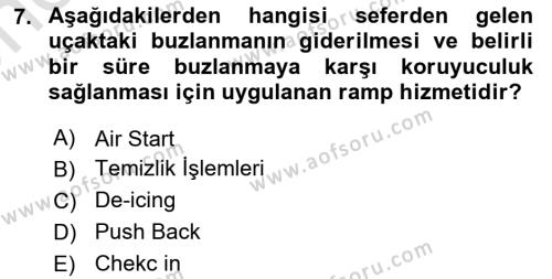 Temel Harekat Hizmetleri ve Ramp Dersi 2023 - 2024 Yılı (Vize) Ara Sınavı 7. Soru