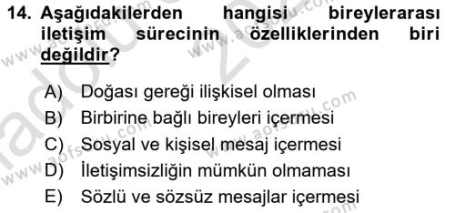 İnsan İlişkileri ve İletişim Dersi 2022 - 2023 Yılı (Vize) Ara Sınavı 14. Soru