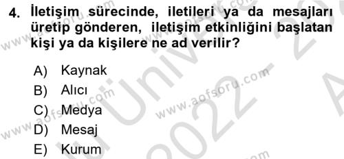 İnsan İlişkileri ve İletişim Dersi 2022 - 2023 Yılı (Vize) Ara Sınavı 4. Soru