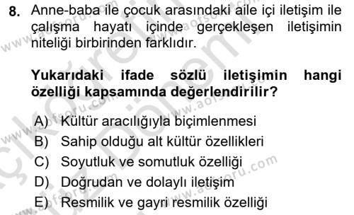 İnsan İlişkileri ve İletişim Dersi 2022 - 2023 Yılı (Vize) Ara Sınavı 8. Soru