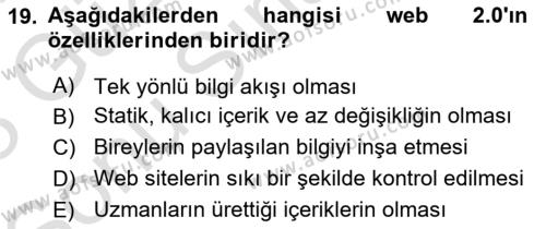 İnsan İlişkileri ve İletişim Dersi 2022 - 2023 Yılı (Final) Dönem Sonu Sınavı 19. Soru