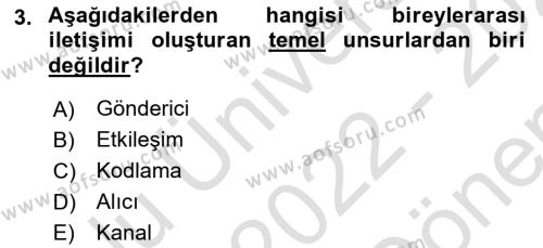 İnsan İlişkileri ve İletişim Dersi 2022 - 2023 Yılı (Final) Dönem Sonu Sınavı 3. Soru