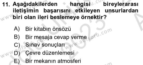 İnsan İlişkileri ve İletişim Dersi 2023 - 2024 Yılı (Vize) Ara Sınavı 11. Soru