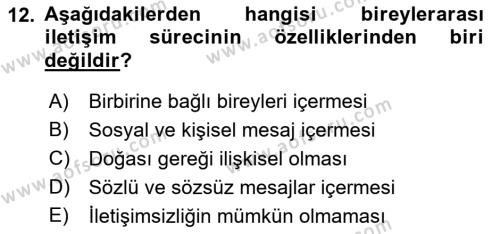 İnsan İlişkileri ve İletişim Dersi 2023 - 2024 Yılı (Vize) Ara Sınavı 12. Soru