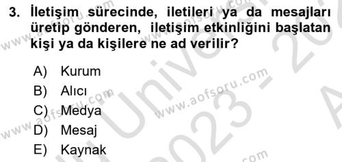 İnsan İlişkileri ve İletişim Dersi 2023 - 2024 Yılı (Vize) Ara Sınavı 3. Soru