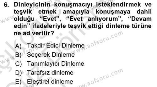 İnsan İlişkileri ve İletişim Dersi 2023 - 2024 Yılı (Vize) Ara Sınavı 6. Soru