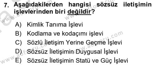 İnsan İlişkileri ve İletişim Dersi 2023 - 2024 Yılı (Vize) Ara Sınavı 7. Soru