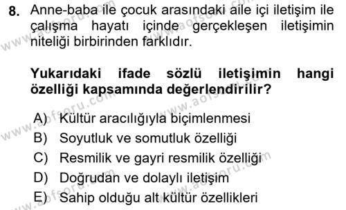 İnsan İlişkileri ve İletişim Dersi 2023 - 2024 Yılı (Vize) Ara Sınavı 8. Soru