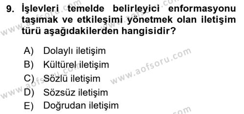 İnsan İlişkileri ve İletişim Dersi 2023 - 2024 Yılı (Vize) Ara Sınavı 9. Soru