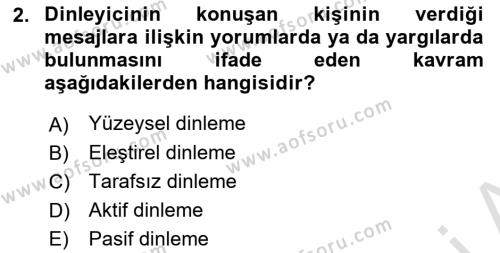 İnsan İlişkileri ve İletişim Dersi 2023 - 2024 Yılı (Final) Dönem Sonu Sınavı 2. Soru