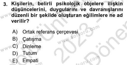 İnsan İlişkileri ve İletişim Dersi 2023 - 2024 Yılı (Final) Dönem Sonu Sınavı 3. Soru