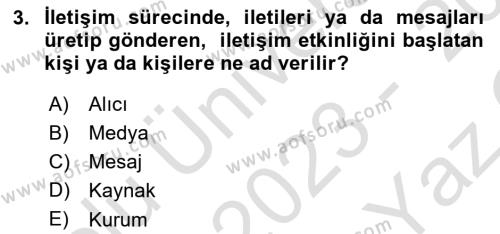 İnsan İlişkileri ve İletişim Dersi 2023 - 2024 Yılı Yaz Okulu Sınavı 3. Soru