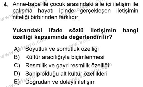 İnsan İlişkileri ve İletişim Dersi 2023 - 2024 Yılı Yaz Okulu Sınavı 4. Soru